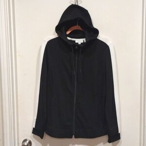 Chico's Black & White Full Zip Hooded Jacket Sz 1 (Sm.8)- Gorpcore Athleisure